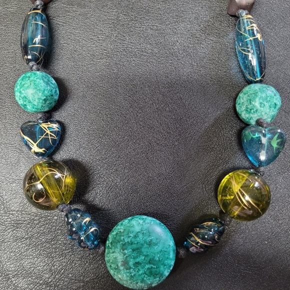 NWT Fashion Bug Necklace & Earrings, Teal, Blue ,Gold Beads - Picture 1 of 11